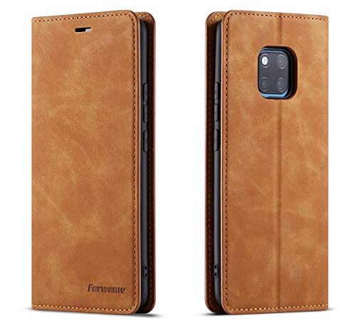 QLTYPRI Coque pour Huawei Mate 20 Pro, Housse en Cuir Premium PU Portefeuille Etui, [Fentes pour Cartes] [Fermoir Magnétique] [Stand Fonction] Flip Coque pour Huawei Mate 20 Pro - Marron