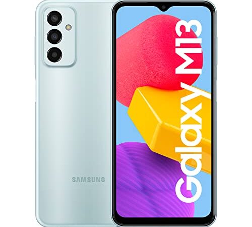 Samsung Galaxy M13, Téléphone Portable Android sans Carte SIM, Smartphone, 4 Go de RAM, 64 Go de Stockage, Bleu Clair - Version FR