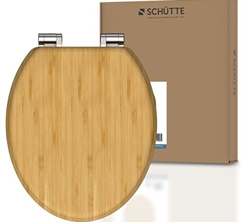 SCHÜTTE Abattant WC Bamboo en bambou massif, abattant de WC durable en bois de bambou, compatible avec toutes les toilettes courantes, très grande résistance au poids, testée jusqu'à 150 kg