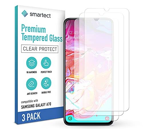 smartect Verre trempé [3 PIÈCES - CLEAR] pour Samsung Galaxy A70 - Protecteur d'écran en Verre 9H - Installation sans bulles - Protection Anti-traces de doigts