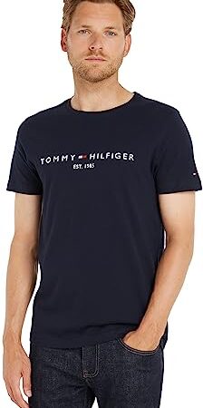 Tommy Hilfiger T-Shirt Homme Core Tommy Logo Tee Encolure Ronde, Bleu (Sky Captain), L