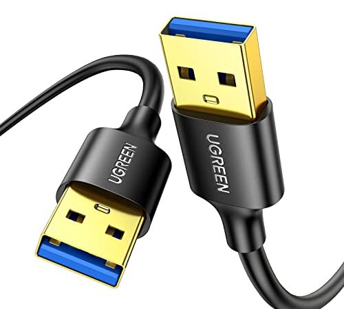 UGREEN Data Câble USB 3.0 Type A Mâle vers Mâle Câble Double USB SuperSpeed pour Disque Dur Boîtier Externe, DVD, Refroidisseur PC Portable et Lecteur Blu Ray (0.5M)