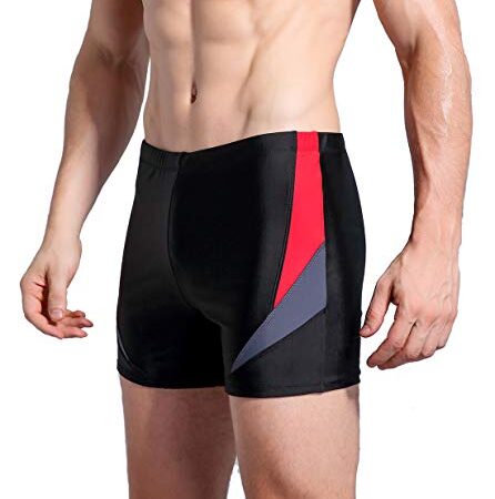 WHCREAT Maillot De Bain Sport UV Protection Chlore Résistant, Rouge/Gris L