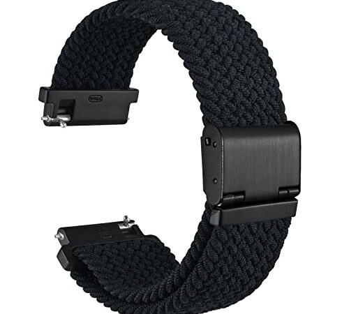 WOCCI 20mm Bracelet Montre en Nylon Tressé pour Homme et Femme, Réglable Boucle Noire (Noir)