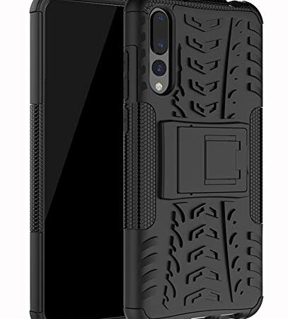 Yiakeng Coque Huawei P20 Pro, Double Couche Silicone Antichoc Full Protection avec Support Housse Etui pour Huawei P20 Pro (Noir)