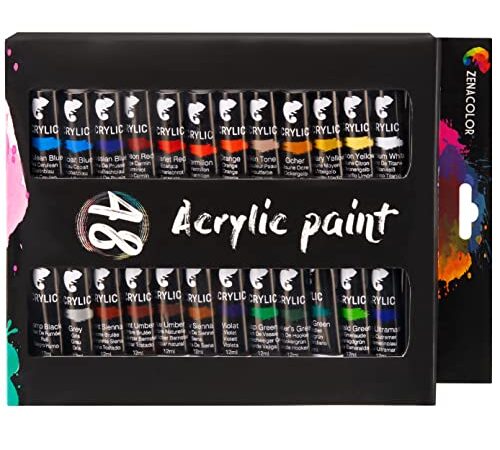 Zenacolor - Kit de 48 Tubes de Peinture Acrylique - Set de 48 x 12 mL Peintures Acryliques Débutant ou Professionnel