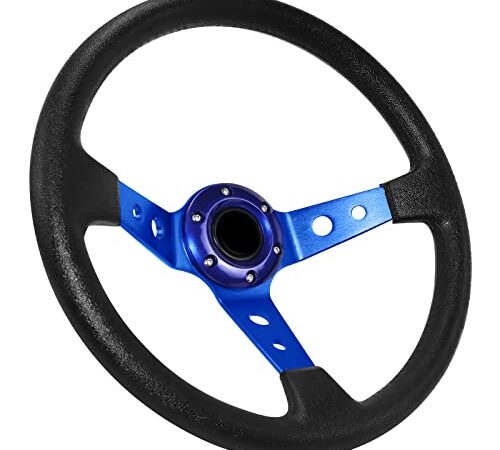 Acclcors Universal Racing Volant, Volant de jeu 13.6" 6 vis Grip cuir Deep Dish avec bouton de corne pour course/rallye/motosport/conduite de voiture Sim(Bleu)