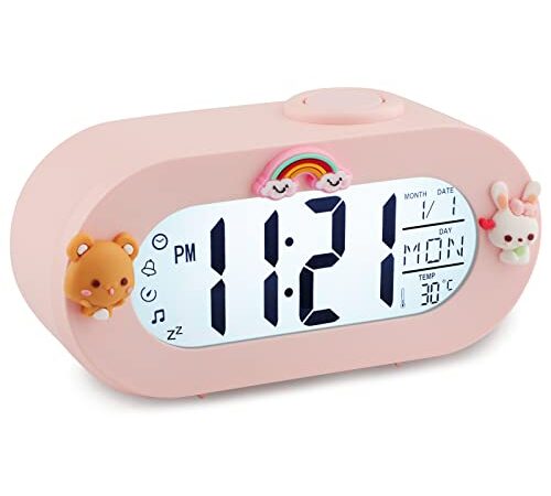 Ayybboo Réveil Numérique Enfants,Réveil Enfants avec Fonction Snooze 8 Sonneries 12/24 Heures,Réveil Enfants Filles Facile à Utiliser pour Chambre d'enfant,Chambre à Coucher,Salon (Rose)