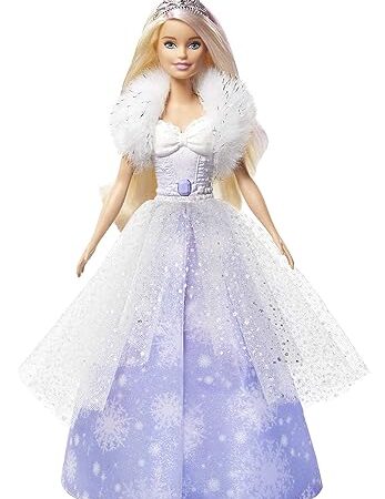 Barbie Dreamtopia poupée princesse Flocons avec robe qui se déploie et cheveux blonds à mèche rose, jouet pour enfant, GKH26