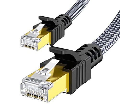 Cat 7 Câble Ethernet 5m, Snowkids Haute Vitesse Réseau 10Gbit/s 600MHz Plat Nylon Patch Câble STP LAN Câble Ethernet RJ45 Compatible avec Routeur Modem Switch TV Box PC PS3/4 PS5 Consoles de Jeux