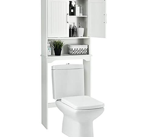 COSTWAY Meuble WC Armoire Dessus de Toilette/Machine à Laver avec 3 Étagères pour Rangement Organisateur Salle de Bain Blanc 63 x 23 x 168 CM