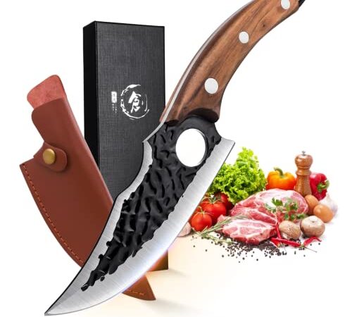 DRAGON RIOT Couteau Viking Forgé Pro Couteau Cuisine Japonais avec Boîte-cadeau Couperet Couteau de Boucher Professionnel Couteau de Chasse avec Etui pour Camping Extérieur BBQ