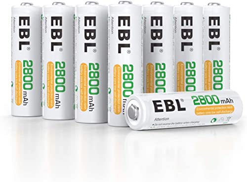 EBL 8PCS AA Piles Rechargeables Ni-MH 2800mAh Plus Haute Capacité, Piles R6 Rechargeables avec boîtes de Piles