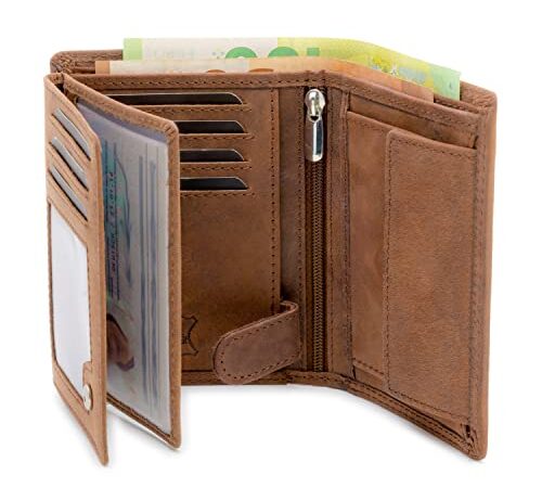 FA.Volmer ® Porte-Monnaie en Cuir pour Hommes avec Protection RFID - Grand Porte-Monnaie en Cuir de Buffle véritable - Format Vertical - Couleur : Marron (Iron)