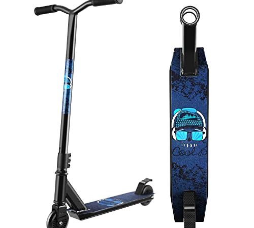 Hikole Trottinette Freestyle Pro Enfant, Rotation à 360 Degré, Résistante aux Acrobaties et Sauts, 79cm de Hauteur, 100kg de Charge, 5 Ans ou Plus 61 x 12 x 52 cm Noir/Crâne