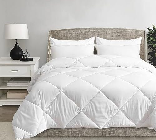 Homebliss Couette Tempérée 220x240cm 4 Saisons 300GMS, Couette 2 Personne en Microfibre, Couette Hiver 240X220 Légère Chaude Confortable Respirante Anti-acariens - Blanc