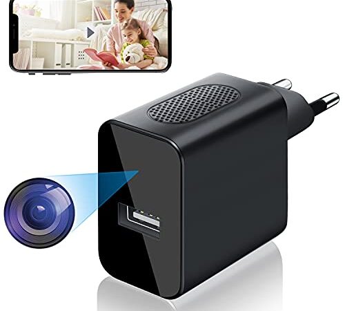 Igzyz Caméra Espion WiFi USB Chargeur, 4K/1080P Adaptateur Camera Cachée avec Alarme de Détection de Mouvement, Mini caméra de Surveillance Prise en Charge Android et iOS