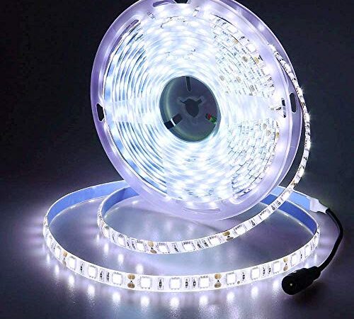 JOYLIT 12V Ruban à LED Blanc froid 6500K, 5 Mètres Flexible 300 LEDs 5050 SMD IP65 Étanche Bande LED