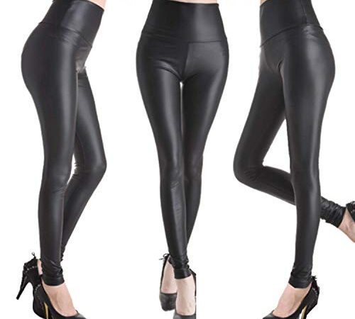 Keybella Legging en cuir synthétique à taille haute pour femme, Noir, L