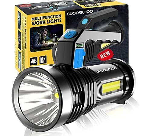 Lampe Torche Puissante Rechargeable Lampe de Poche 4 Modes Imperméable à l'eau Portable Torches de Travail Lampe pour Camping Randonnée Pêche Urgences