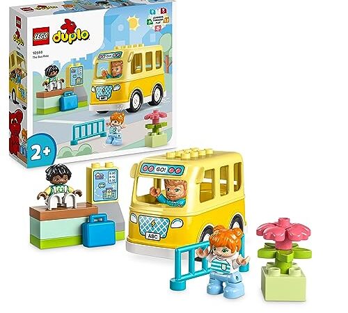 LEGO 10988 Duplo Le Voyage en Bus, Jouet Éducatif pour Développer Les Aptitudes Sociales et la Motricité Fine, avec Véhicule et Figurines, Cadeau Enfants Dès 2 Ans, Garçons et Filles