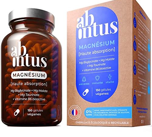 MAGNÉSIUM BISGLYCINATE, MALATE, TAURATE + Vitamine B6 | Absorption Supérieure au Magnésium Marin | Fatigue, Stress, Sommeil, Immunité | 300,6mg/jour | Fait en France (150 gélules)