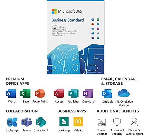 Microsoft 365 Business Standard | Office 365 apps | 1 user | up to 5 PCs/Macs, 5 tablets and 5 phones | 1 year subscription | multilingual | Box