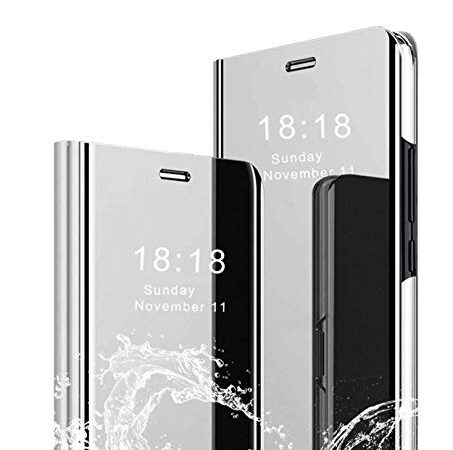 MLOTECH Coque Huawei Mate 20 Lite Flip Clear View Translucide Miroir Cover Standing 360°Housse étui Antichoc Smart Cover Bumper Argent