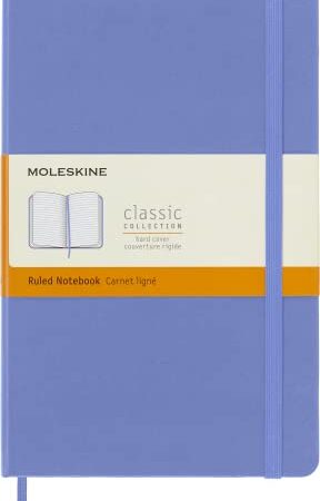 Moleskine - Carnet Classique Ligné, Couverture Rigide et Fermeture Elastique, Format Large 13 x 21 cm, Couleur Bleu Hortensia, 240 Pages