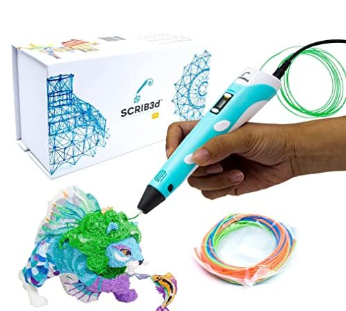 SCRIB3D P1 Stylo 3D - Comprend un stylo 3D, 3 couleurs de départ de filament PLA, un livre de pochoirs + un guide de projet et un adaptateur