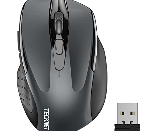 TECKNET Souris sans Fil, 2.4G Souris Optique avec 2600 DPI, Souris Ergonomique pour Ordinateur Portable, PC avec Récepteur USB, Gris