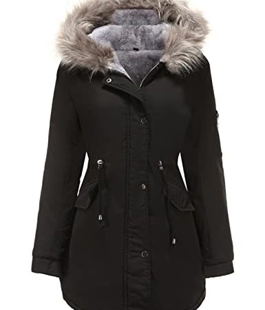 Tuopuda Manteau Femme Hiver Veste Polaire Chaud Parka Manches Longues Blouson Zippée À Capuche Hooded Coat Sweat-Shirts Outercoat avec Poches, Nior, M