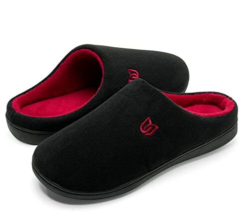 WateLves Chaussons Homme Pantoufle Femmes Hiver Court Peluche mémoire Mousse Chaud Coton Mixte Adulte (Noir Rouge, 44/45EU)