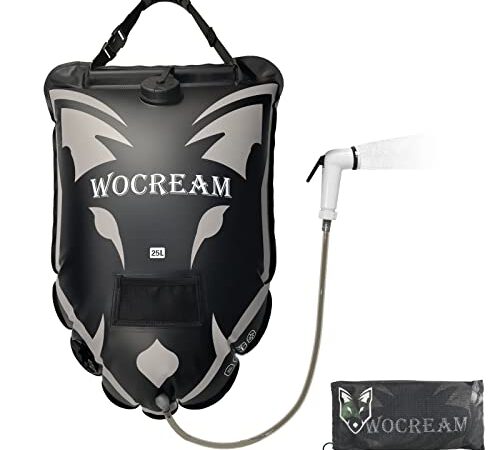 Wolf-Head Sac de Douche de Camping en Plein air 6,6 gallons/ 25l-Grand débit d'eau-Douchette à Main - Douche Solaire-Sac de Douche d'extérieur-Douche Portable pour Camping, Plage, Voyage à Dos