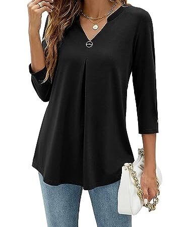 YloveM Chemisier pour Femmes Manches 3/4 Col V Blouse Décontracté Tunique Top Couleur Unie Longues Blouses Élégante Shirts