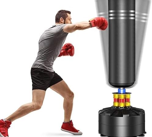 YOLEO Sac de Frappe Boxe sur Pied 175 cm Punching Ball Adulte Autoportant avec 12 Ventouses Sac de Frappe Lourd pour Fitness MMA Taekwondo - Noir