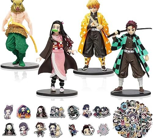 Anime Action Lot de 4 figurines manga avec 50 autocollants, figurine de dessin animé de 15 cm, statue de personnages Collectibles, statue animée, cadeau pour enfants