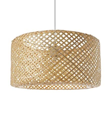 LUSSIOL Luminaire, suspension Minoï lampe de plafond bambou naturel, forme tambour, E27 60W, Diam 48 x 24 cm